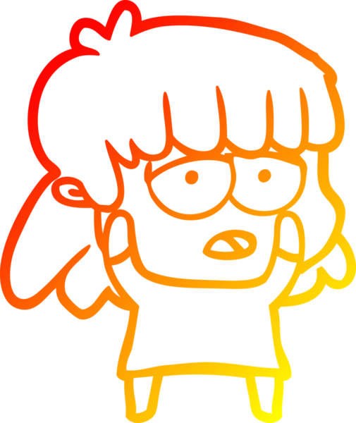 Bir insan tarafından çizilmiş, karikatür çizen, yorgun bir kadın.