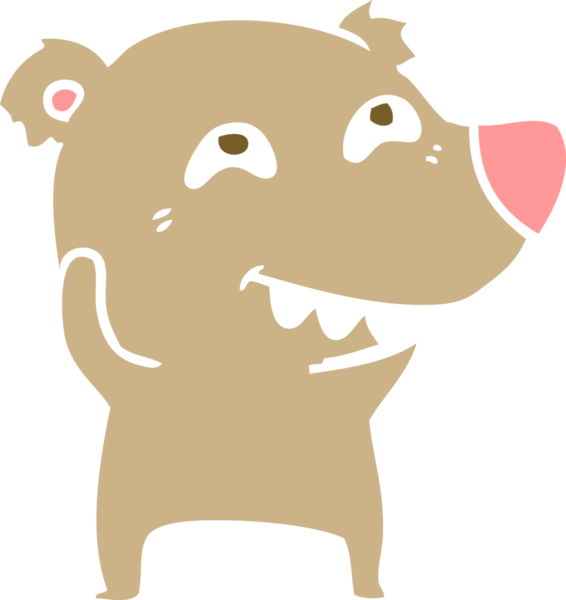 Düz renkli çizgi film ayısı bir insan tarafından çizilmiş dişleri gösteriyor.