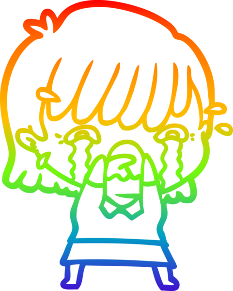 Gökkuşağı gradyan çizimi bir insan tarafından çizilmiş ağlayan bir çizgi kız çizimi