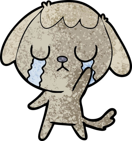 Bir insan tarafından çizilmiş şirin bir çizgi film köpeği ağlıyor.