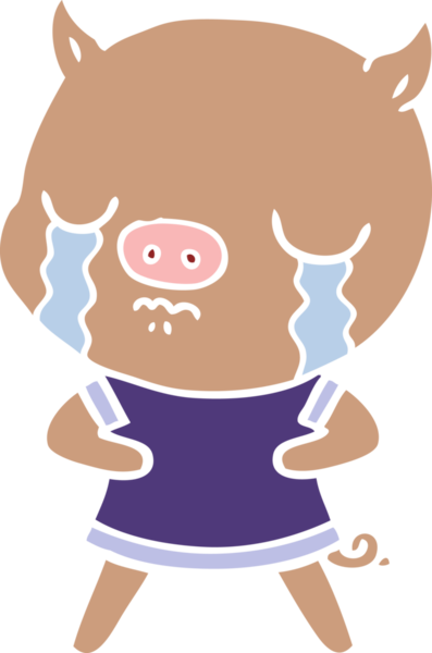 Bir insan tarafından çizilmiş düz renkli çizgi film domuz ağlaması.