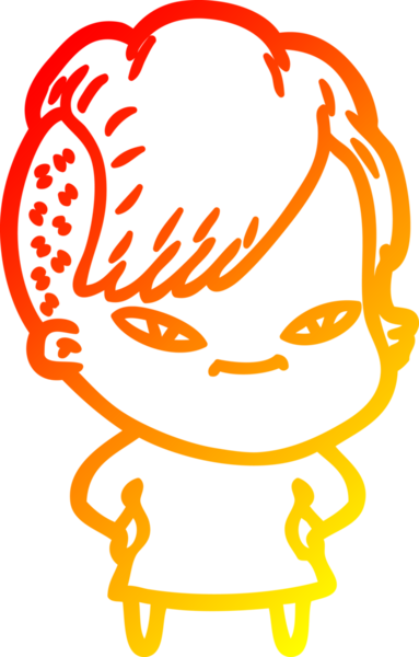 Hipster saç kesimi bir insan tarafından çizilmiş güzel bir çizgi film kızı çizimi.