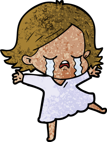 Bir insan tarafından çizilmiş ağlayan çizgi film kızı.