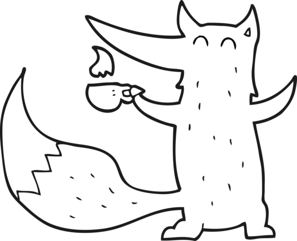 Bir insan tarafından çizilmiş kahve fincanı olan siyah beyaz bir kurt resmi.