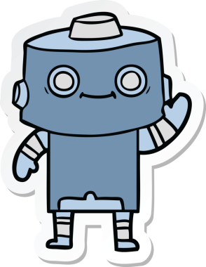 Bir insan tarafından çizilmiş robot karikatür çıkartması.