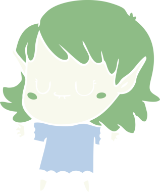 Bir insan tarafından çizilmiş mutlu düz renkli çizgi film elf kızı