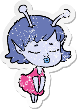 Bir insan tarafından çizilmiş sevimli bir uzaylı kız çizgi filminin sıkıntılı çıkartması.