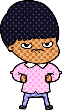 Bir insan tarafından çizilmiş sinirli çizgi film çocuğu.