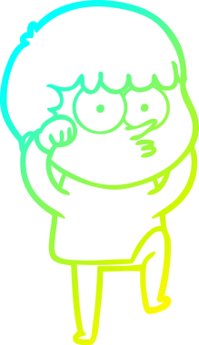 Çizgi film meraklısı bir çocuğun soğuk gradyan çizimi İnançsızlıkla gözlerini ovuşturan bir insan tarafından çizilmiş