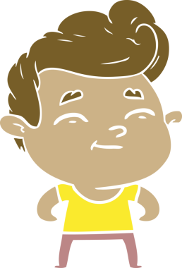 Bir insan tarafından çizilmiş mutlu düz renkli karikatür adam.