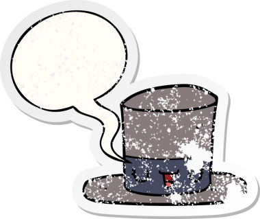 Konuşma baloncuklu çizgi film şapkası bir insan tarafından çizilmiş sıkıntılı eski bir çıkartma