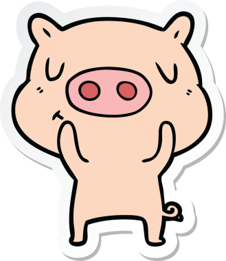 Bir insan tarafından çizilmiş çizgi film içerikli bir domuzun çıkartması.