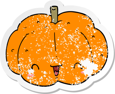 Bir insan tarafından çizilmiş karikatür balkabağı etiketi.