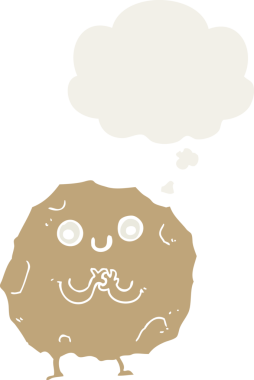 Düşünce baloncuğu olan bir insan tarafından çizilmiş bir rock karakteri.