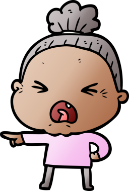 Bir insan tarafından çizilmiş kızgın yaşlı kadın çizgi filmi.