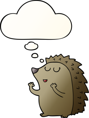 Çizgi film kirpisi. Düşünce baloncuğu insan tarafından çizilmiş.