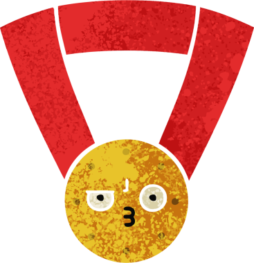 Bir insan tarafından çizilmiş altın madalyanın retro çizim tarzı karikatürü.