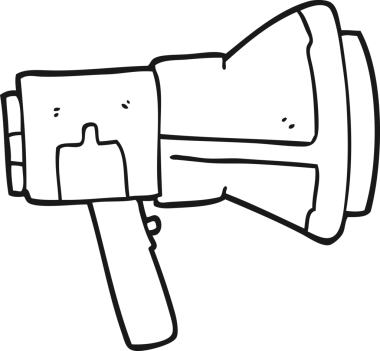 Bir insan tarafından çizilmiş siyah beyaz çizgi film megafonu.