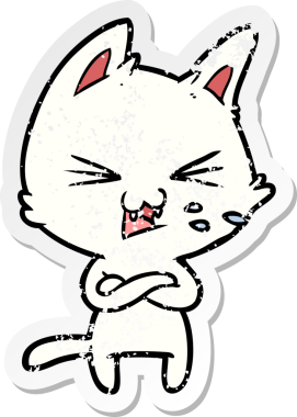 Bir insan tarafından çizilmiş kolları çapraz bir çizgi film kedisinin sıkıntılı çıkartması.