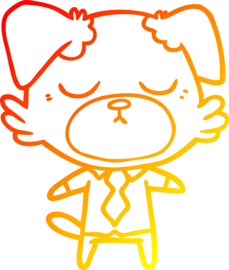 Bir insan tarafından çizilmiş ofis gömleği giyen sevimli bir köpeğin sıcak çizgi çizimi.