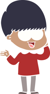 Bir insan tarafından çizilmiş mutlu düz renkli çizgi film çocuğu.