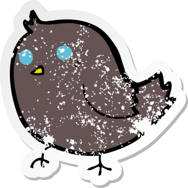 Bir insan tarafından çizilmiş karikatür kuşunun gerilmiş çıkartması.