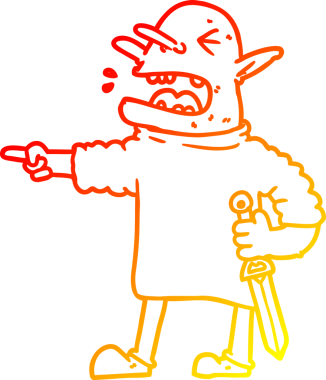 Bir insan tarafından çizilmiş bıçaklı çizgi bir goblin çizimi.