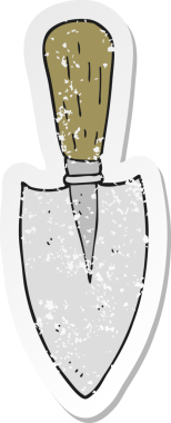 Bir insan tarafından çizilmiş bahçe malası desenli bir karikatür çıkartması.