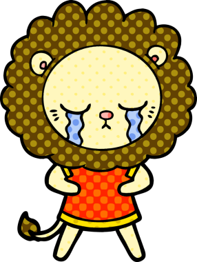 Bir insan tarafından çizilmiş ağlayan çizgi film aslanı.