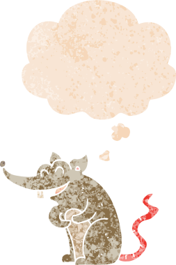 Düşünce baloncuğu ve grunge ile çizgi film faresi bir insan tarafından çizilmiş sıkıntılı retro dokuma tarzı