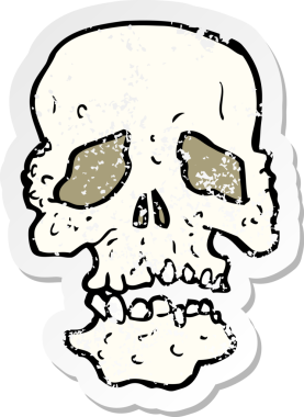 Bir insan tarafından çizilmiş karikatür kafatasının gerilimli yapıştırması.