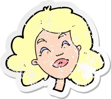 Bir insan tarafından çizilmiş mutlu kadın yüzü karikatürünün gerilimli retro yapıştırması