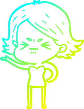 Bir insan tarafından çizilmiş kızgın bir kızın soğuk çizgi çizimi.