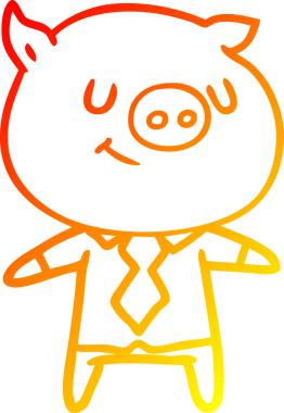 Mutlu çizgi film karakteri çizen sıcak çizgi insan tarafından çizilmiş akıllı domuz.