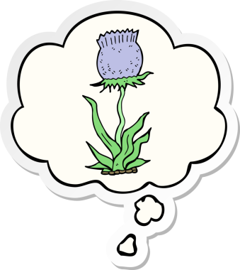 Düşünce baloncuğu insan tarafından çizilmiş bir çıkartma olan vahşi bir çiçek.