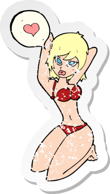 Bir insan tarafından çizilmiş bir karikatür kadının gerilmiş çıkartması.