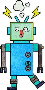 Bir insan tarafından çizilmiş bir robotun retro grunge dokusu