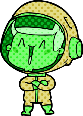 Bir insan tarafından çizilmiş mutlu astronot çizgi filmi.