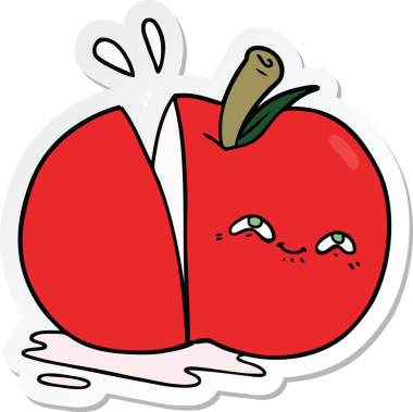 Bir insan tarafından çizilmiş dilimlenmiş elma etiketi.