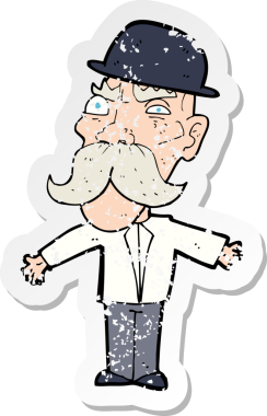 Bir insan tarafından çizilmiş kızgın yaşlı bir adamın gerilmiş çıkartması.