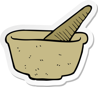 Bir insan tarafından çizilmiş karikatür tokmağı ve havan topu çıkartması.