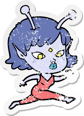 Bir insan tarafından çizilmiş güzel bir uzaylı kızın sıkıntılı çıkartması.