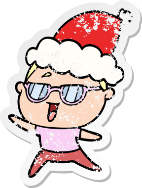 Bir insan tarafından çizilmiş Noel Baba şapkası takan mutlu bir kadının el çizimi çıkartması.