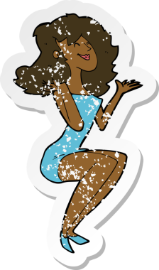 Bir insan tarafından çizilmiş çekici bir karikatürün gerilimli çıkartması.