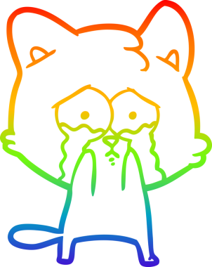 Gökkuşağı gradyan çizgi çizimi bir insan tarafından çizilmiş ağlayan bir kedi