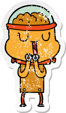 Bir insan tarafından çizilmiş mutlu çizgi film robotunun sıkıntılı çıkartması.