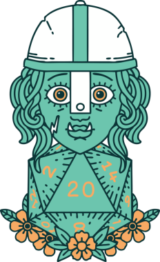 Retro Dövme Biçimi Bir insan tarafından çizilmiş 20 zarlı yarı ork savaşçı karakteri