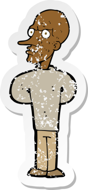 Bir insan tarafından çizilmiş kötü kel bir adamın retro sıkıntılı çıkartması.