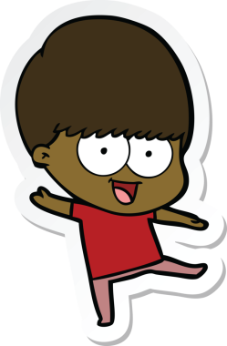 Bir insan tarafından çizilmiş mutlu bir çizgi film çocuğunun çıkartması.