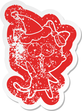 Bir insan tarafından çizilmiş Noel Baba şapkası takan bir kedinin sıkıntılı karikatürü.